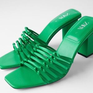 Zara Green Mules with Chunky Block Heel- Size (42)